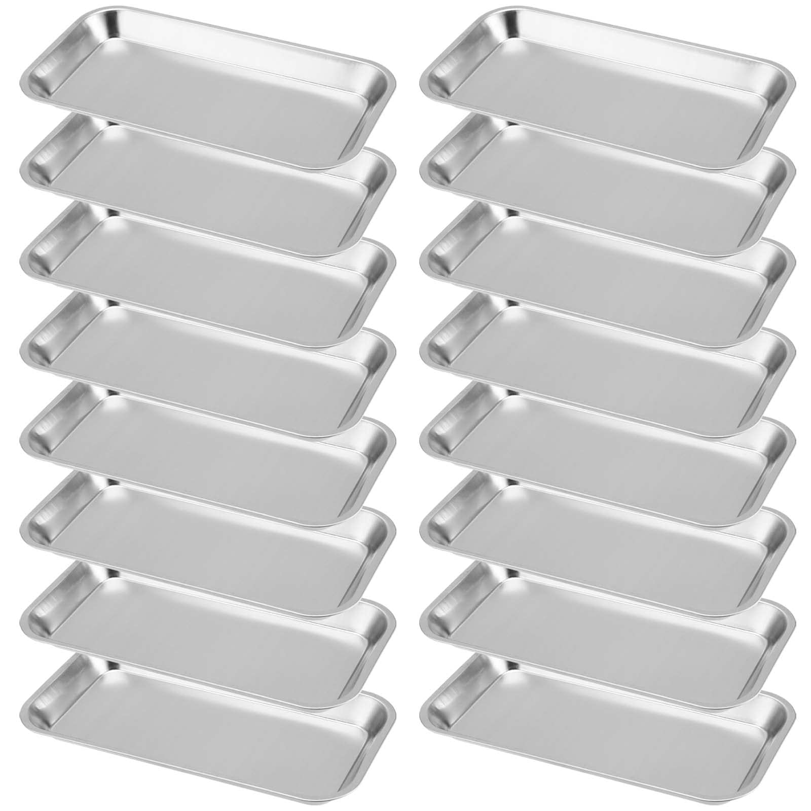 TAICHEUT 16 Pack Stainless Steel Surgical Tray, Metal Small Dental Procedure Tray with Seamless Edge, Lab Dental Tattoo Instrument Tools Trays for Bathroom Daily Supplies Organizer, Silver