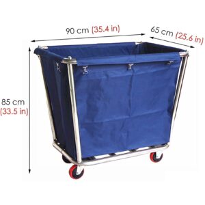 Laundry Cart 10 Bushel,Industrial Commercial Large Rolling Laundry Cart Dirty Clothes Bin with Wheels,Heavy Duty Canvas Hamper,170 LBS Load (Blue - 10 Bushels - 4 Tubes)