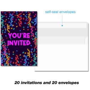 Soiceu Colorful 90s Birthday Party Invitations with Envelopes Set of 20 Back to the 90's Dance Party Invites