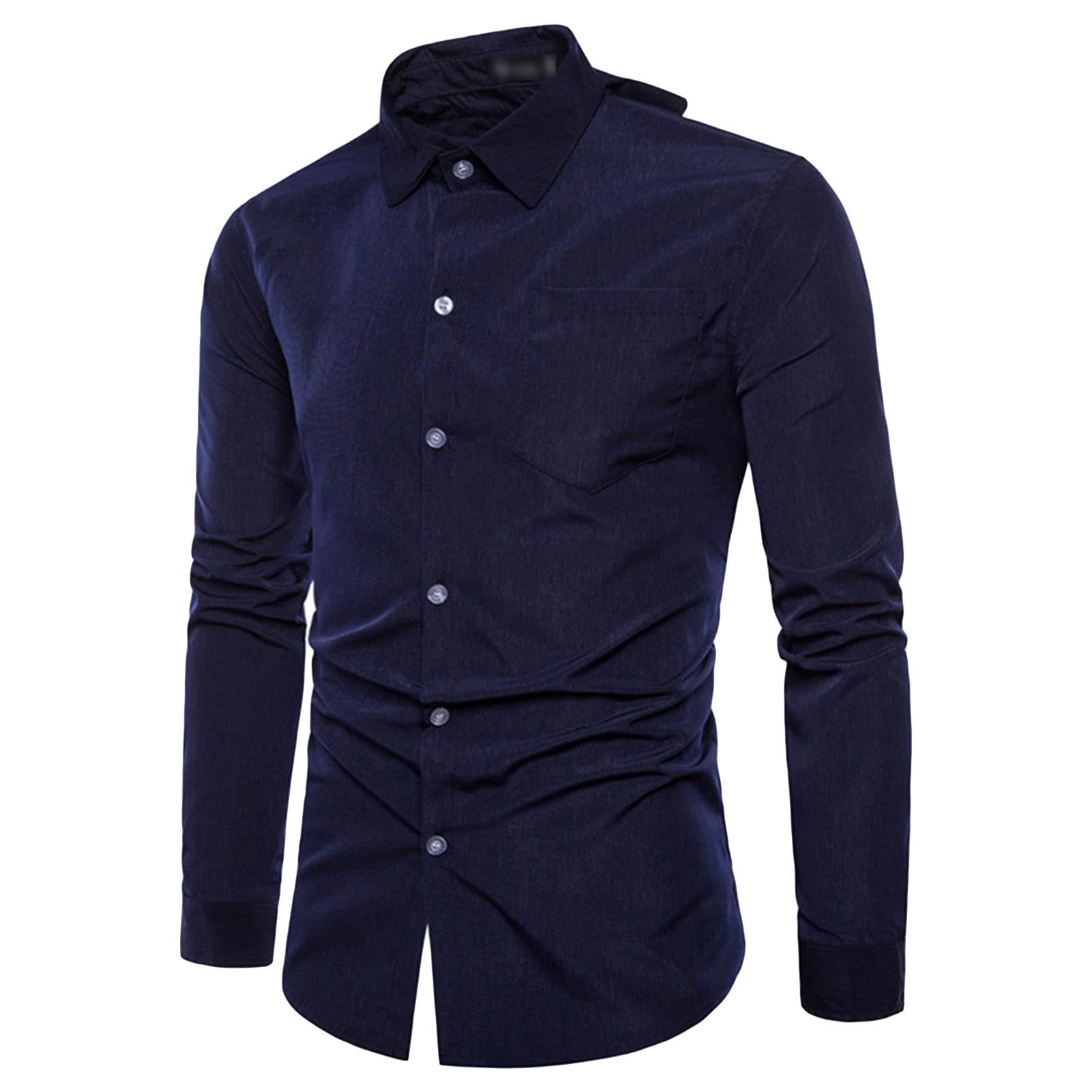 Men's Long Sleeve Stylish Shirts Solid Color Casual Button Down Shirts Turn-Down Collar Shirt Top with Pockets (Dark Blue,Large)