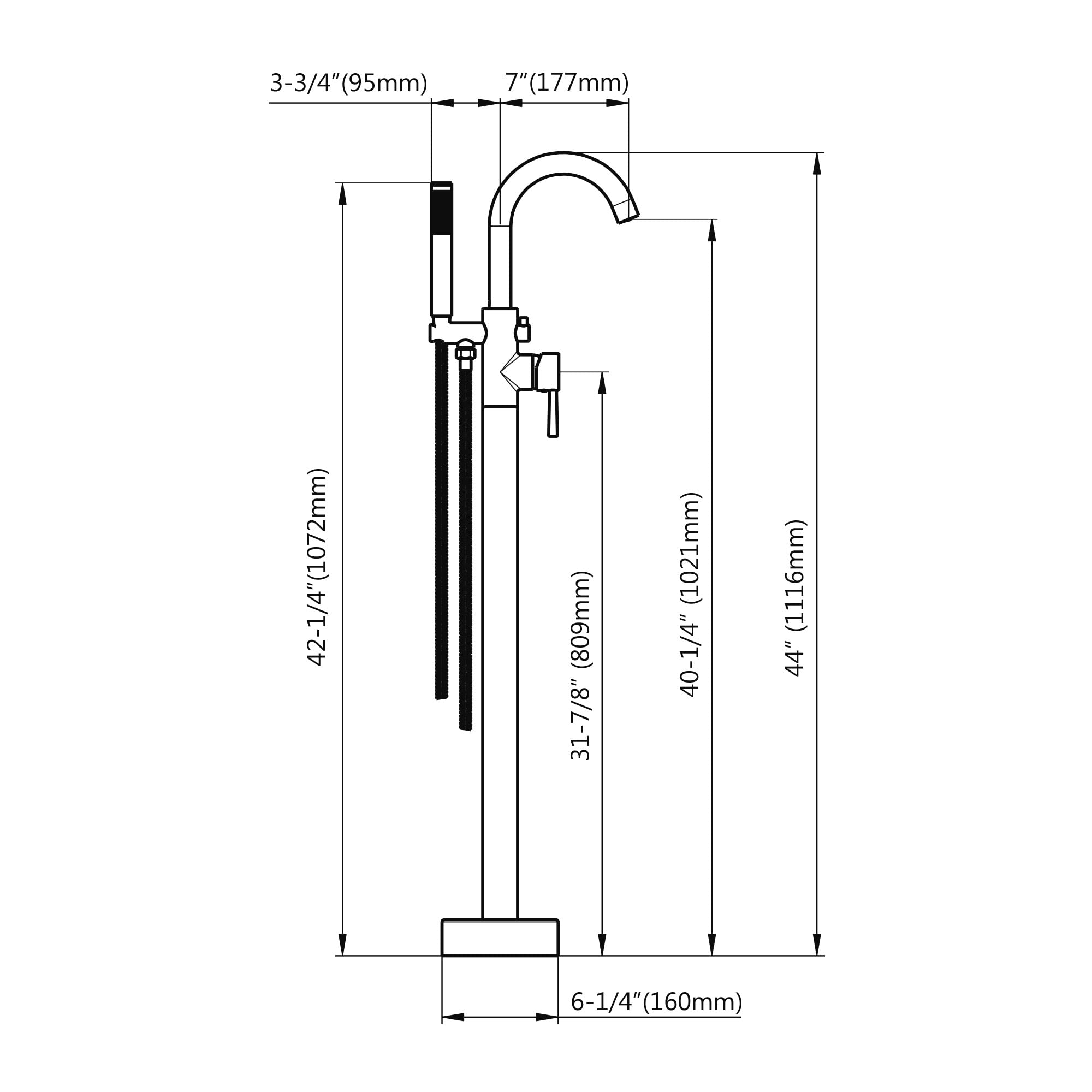 Dowell Freestanding Bathtub Faucet Floor Mounted Brass Bathroom Tub Faucets with Hand Shower,Black-8003 001 10