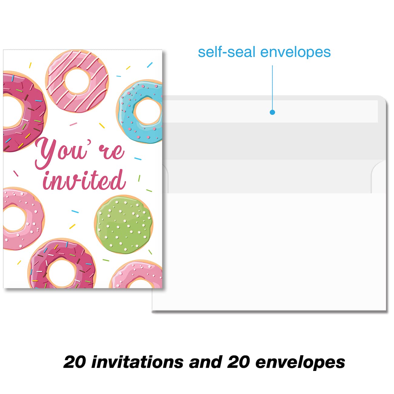 Cute Donut Three is Sweet 3rd Birthday Party Invitations with Envelopes Set of 20 Dessert Sweets Donut 3 Years Old Birthday Party Invites