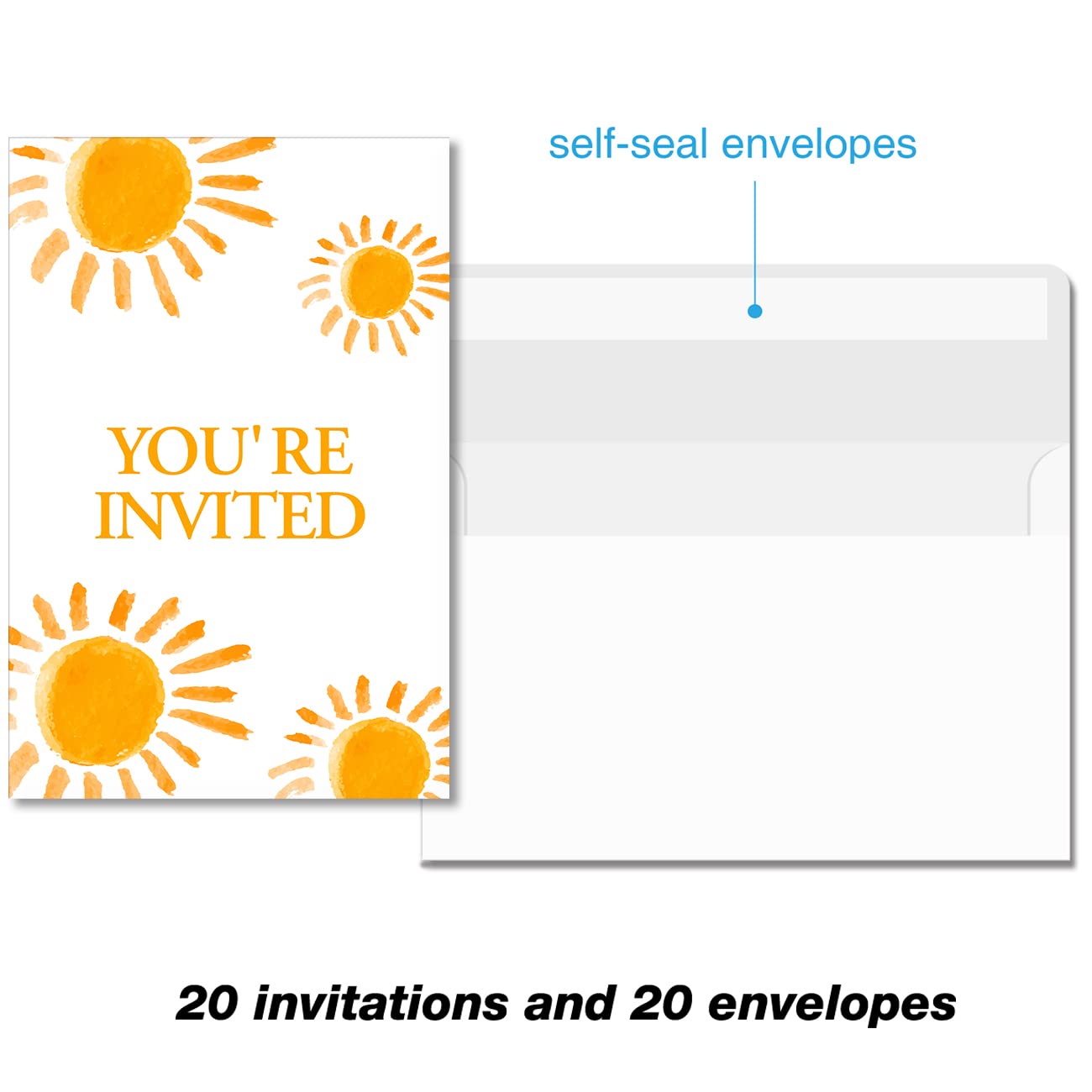 Cute Sunshine First Trip Around the Sun 1st Birthday Party Invitations with Envelopes Set of 20 Boho Sun 1 Year Old First Birthday Party Invites