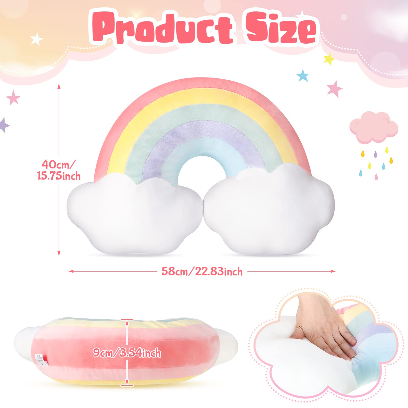 Queekay 2 Pcs 21 Inch Rainbow Shaped Pillow Home Decorative Cloud Pillow Lovely Stuffed Kid Pillow Soft Throw Pillows for Girls and Boys Friends Gifts Bedroom Resting Room Decorations (Red)