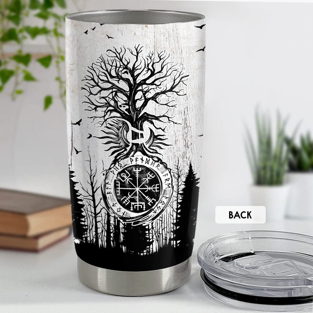 SANDJEST Viking Tumbler Raven Celtic 20oz Tumblers with Lid Gift for Men Dad Son Christmas Birthday