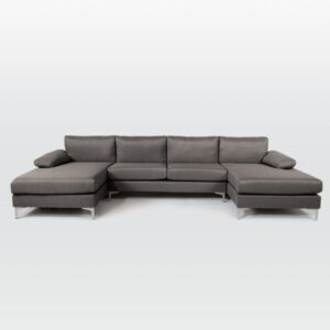 casa andrea milano modern large linen fabric u-shape sectional sofa, double extra wide chaise lounge couch