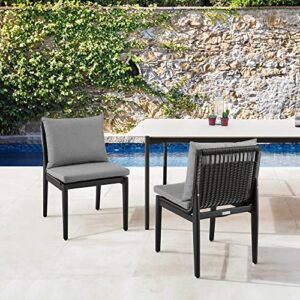 Armen Living Grand Modern Indoor Outdoor Patio Accent Dining Chair, Set of 2, Black and Gray Armless