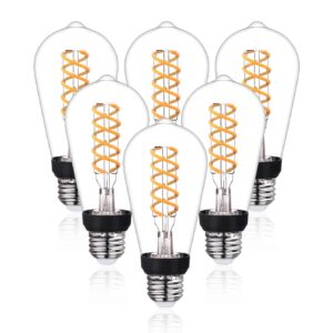 Austin Coast ST19/ST58 Vintage LED Edison Bulb,6W Warm White 2700K, Antique Flexible Spiral LED Filament Light Bulb,600Lm Dimmable with 80+ CRI, 6W Equivalent to 60W, E26 Base, Clear Glass 6 Pack