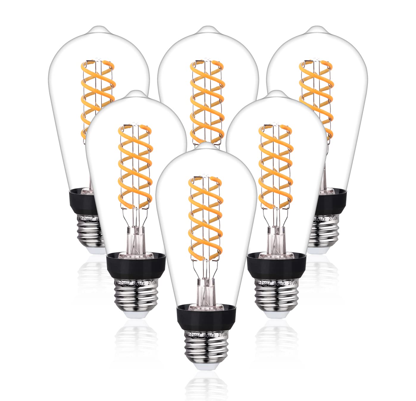 Austin Coast ST19/ST58 Vintage LED Edison Bulb,6W Warm White 2700K, Antique Flexible Spiral LED Filament Light Bulb,600Lm Dimmable with 80+ CRI, 6W Equivalent to 60W, E26 Base, Clear Glass 6 Pack