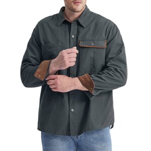 Men's Long Sleeve Washed Hiking Shirts Lightweight Tactical Button Down Cargo Shirts Solid Slim Shirt with Pockets (Grey,X-Large)