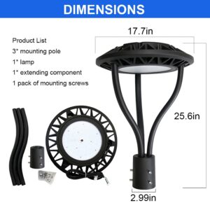 LED Post Top Light with Dusk to Dawn Photocell, 80W/100W/120W/150W Power Tunable (130lm/w) 3CCT (3000k-4000k-5000k) Outdoor Post Light for Garden Pathway Yard Street Area Lighting- DLC/ETL Listed