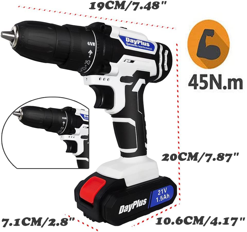 21v Cordless Power Drill Combi Driver Electric Screwdriver Tools Kit,2 Variable Speed 25+1 Torque Setting,29pcs Drill/Driver Bits