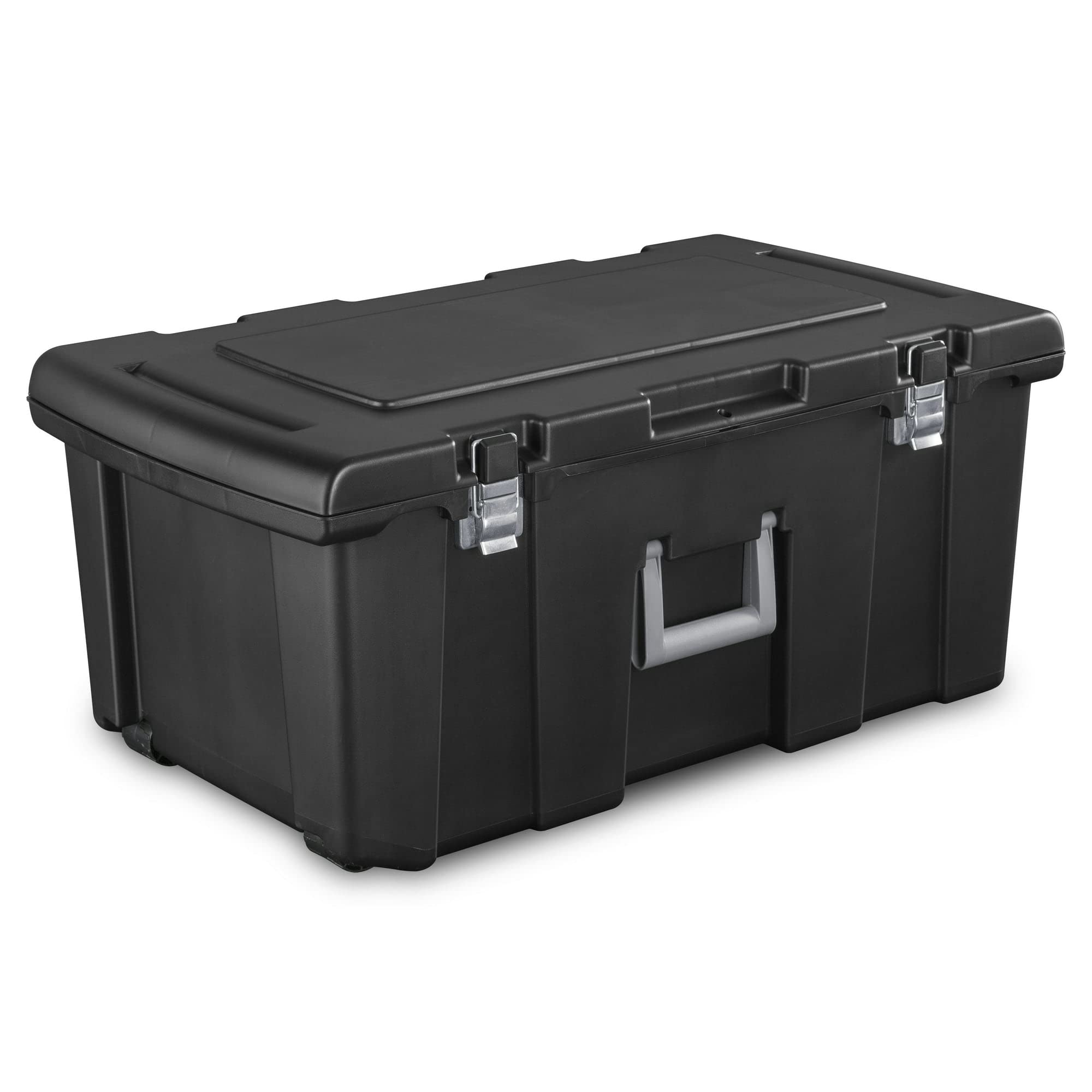 oyhmc 16 Gallon Heavy Duty Plastic Footlocker Storage Trunk, Storage Container with Sturdy Handles and Durable Wheels (Black)