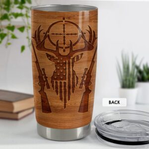 SANDJEST Hunting Tumbler Wood Style American Flag 20oz Tumblers with Lid Gift for Men Dad Best Friends Hunting Lovers Christmas Birthday Fathers Day