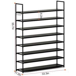 OYREL 8 Tier Shoe Organizer, 33.3in Wide x 11.2in Deep x 55.7in Tall, Black Metal and Plastic Shoe Rack, Holds up to 32-40 Pairs of Shoes