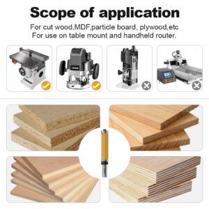 XDENGP 4 PCS Top and Bottom Bearing Flush Trim Router Bits Set 1/2 Inch Shank, 3/4 Inch Cutting Diameter