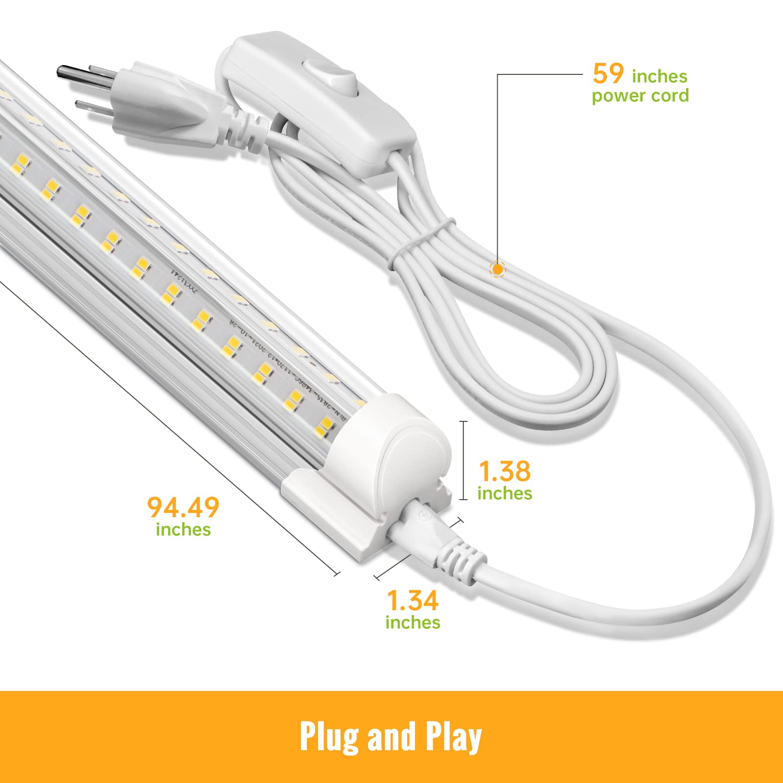 SpeePlant Led Shop Light 8FT 10 Packs, 100W 15000LM 5000K, Linkable 8 Foot Led Shop Lights, Super Bright Led Garage Light, V Shape T8 Led Light Fixture for Workshop, Double Row Led Tube Lights