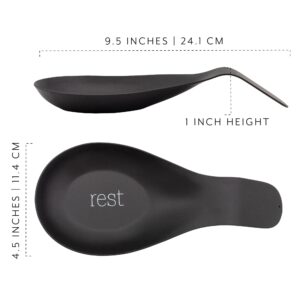 AuldHome Design Farmhouse Black Spoon Rest, Enamel Ceramic Spoon Holder in Vintage Style