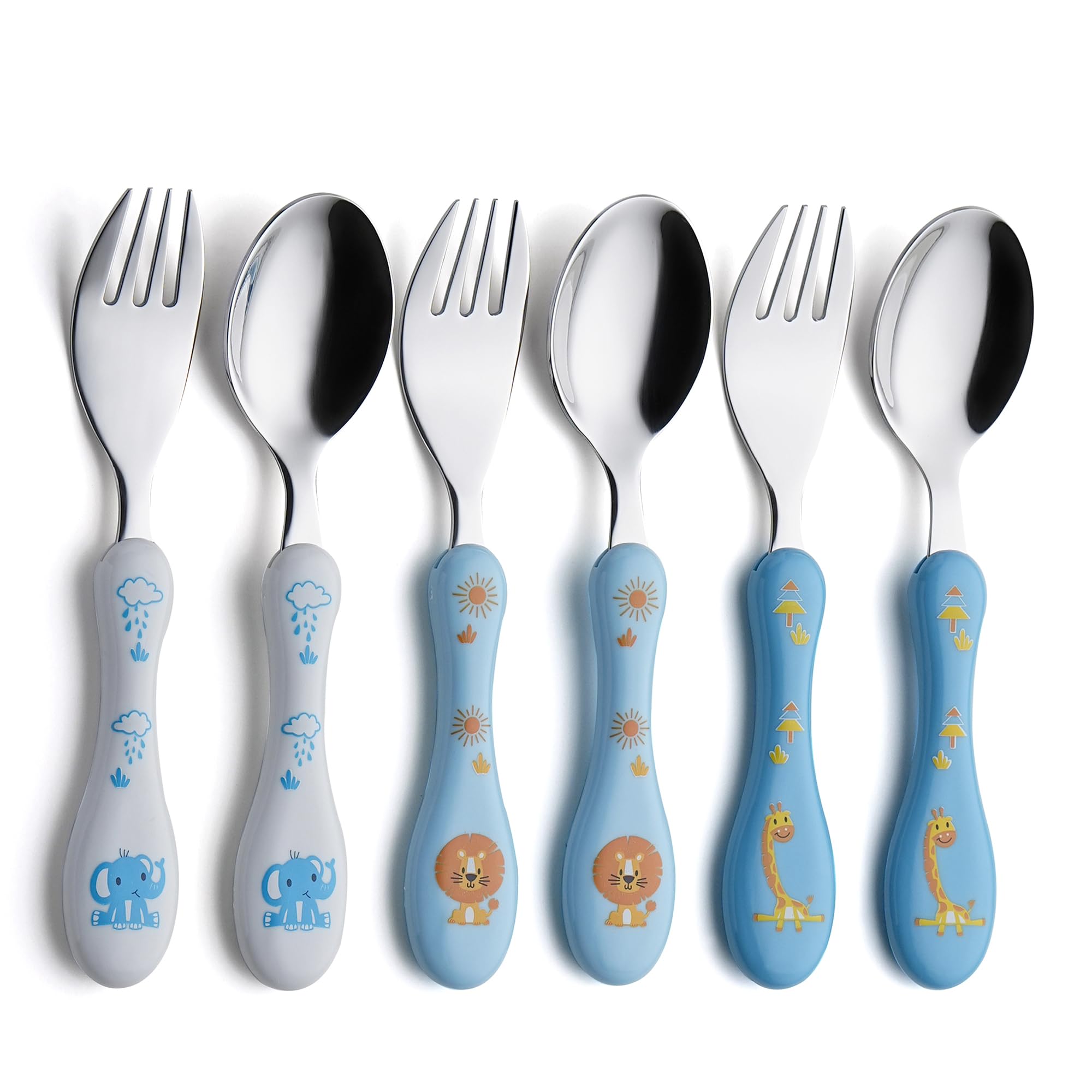 ANNOVA Kids Silverware 6 Pieces Set Children's Flatware - Stainless Steel Cutlery - 3 x Safe Forks, 3 x Dinner Spoons - Safe Toddler Utensils Without Knives for Lunch Box BPA Free (Blue)