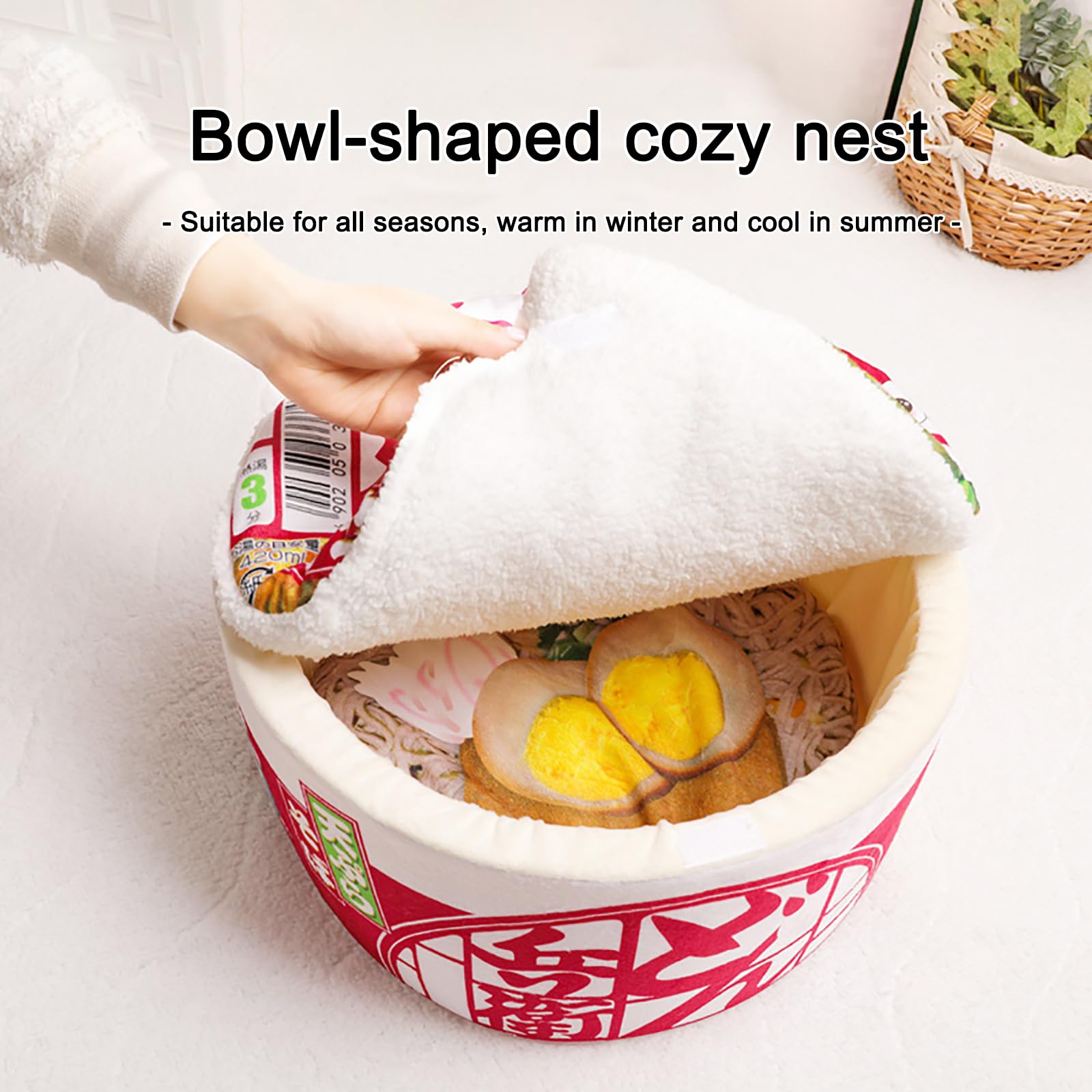 寵幸 Ramen Noodle Dog & Cat Bed,Keep Warm and Super Soft Creative Pet Nest for Indoor Cats,Removable Washable Cushion for Small Medium Large Dogs and Cats