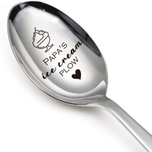 papa's ice cream plow funny stainless steel engraved spoon, long handle coffee tea spoon dessert ice cream plow, for papa dad men coffee lovers fathers day birthday christmas gifts