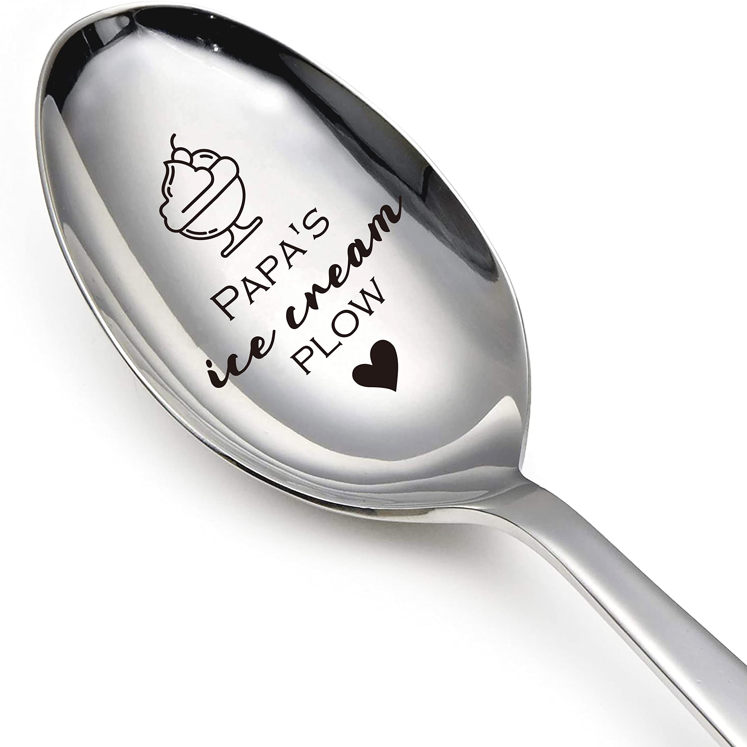 Papa's Ice Cream Plow Funny Stainless Steel Engraved Spoon, Long Handle Coffee Tea Spoon Dessert Ice Cream Plow, for Papa Dad Men Coffee Lovers Fathers Day Birthday Christmas Gifts