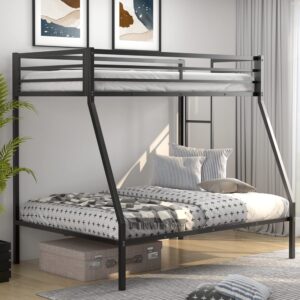 KOMFOTT Metal Twin Over Full Bunk Bed, Heavy Duty Bed Frame with Integrated Ladder, Full-Length Guardrails for Teens & Adults, Space-Saving Bunk Bed for Bedroom & Dorm, No Box Spring Required