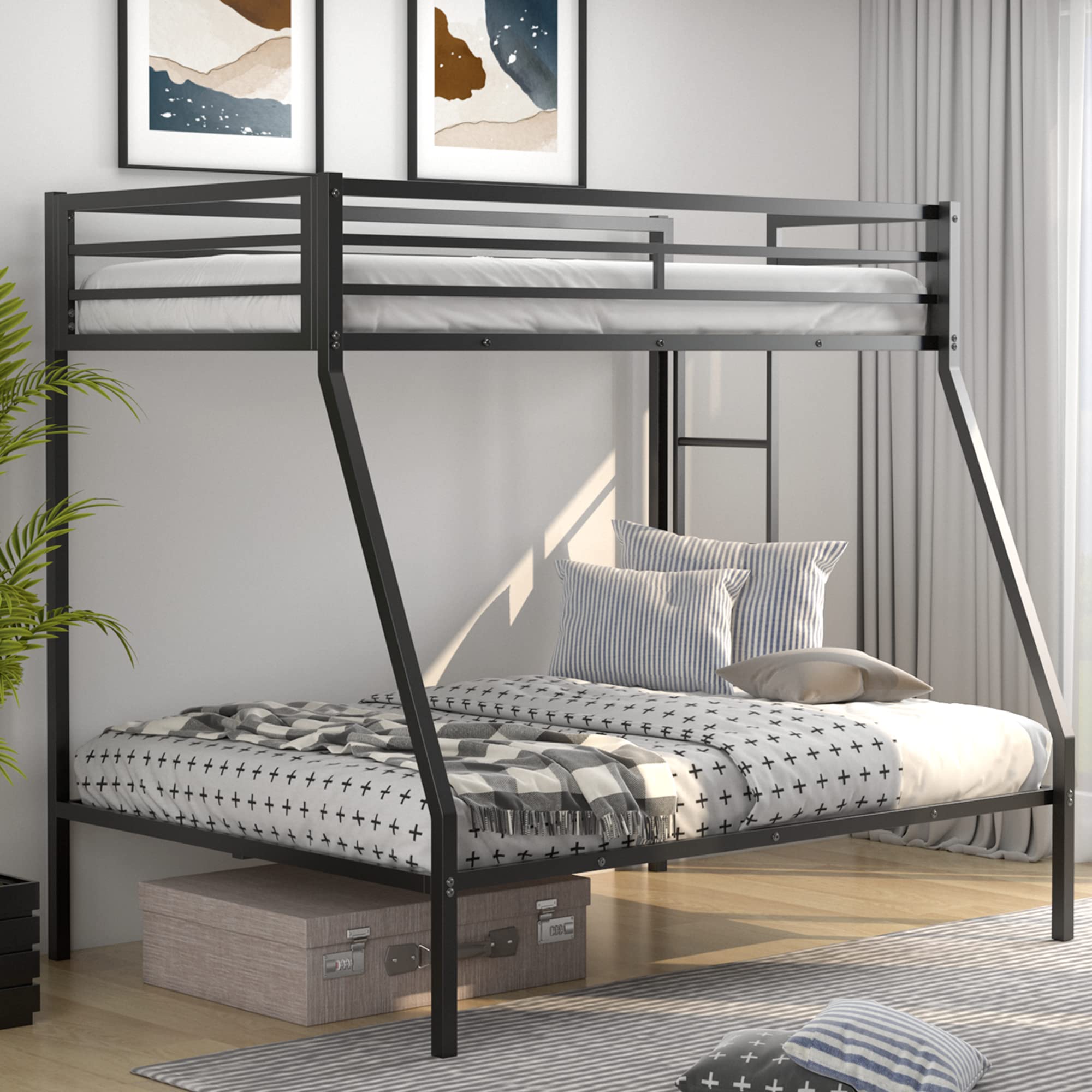 KOMFOTT Metal Twin Over Full Bunk Bed, Heavy Duty Bed Frame with Integrated Ladder, Full-Length Guardrails for Teens & Adults, Space-Saving Bunk Bed for Bedroom & Dorm, No Box Spring Required