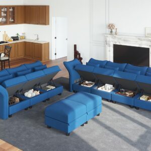 LLappuil Oversized Sleeper Sectional Sofa Couch, 102.2" 9-Seater Bed Shaped Modular Sectional Sofa with Storage Chaise, High Back Recliner Velvet Couches, Anti-Scratch Blue