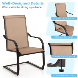 Tangkula 4 Pieces Patio Dining Chairs, Outdoor C Spring Motion Dining Chair Set w/Armrests & Neck Support, High Back Weather Resistant Steel Chairs w/Breathable Fabric for Pool, Lawn, Backyard (4)