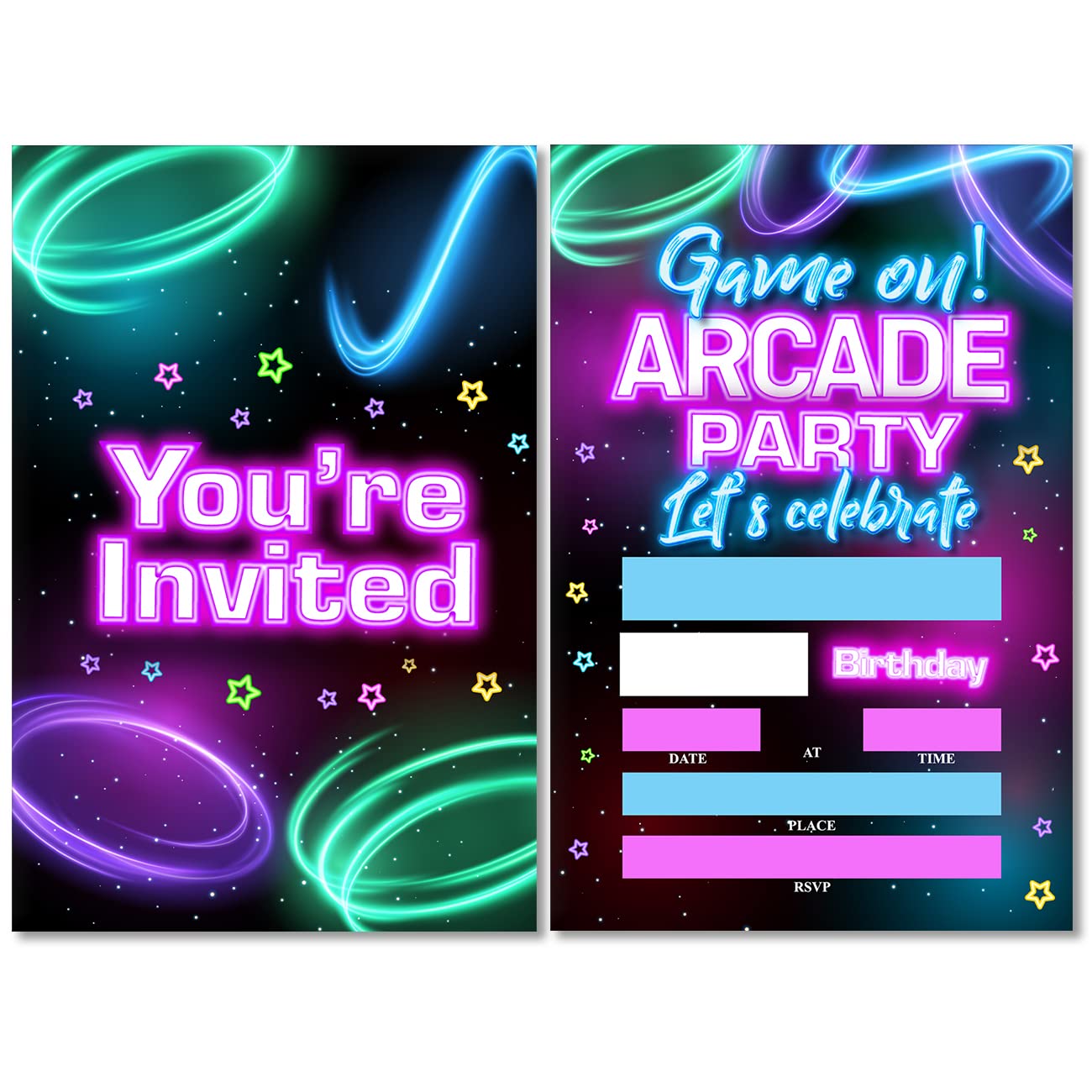 Soiceu Colorful Arcade Birthday Party Invitations with Envelopes Set of 20 Video Games Arcade Birthday Party Invites