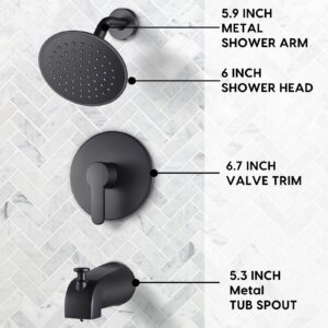 Vantency Black Tub Shower Faucet Set with Valve, Black Shower Head and Handle Set with 6 Inch Rain Shower, Tub and Shower Faucet Combo