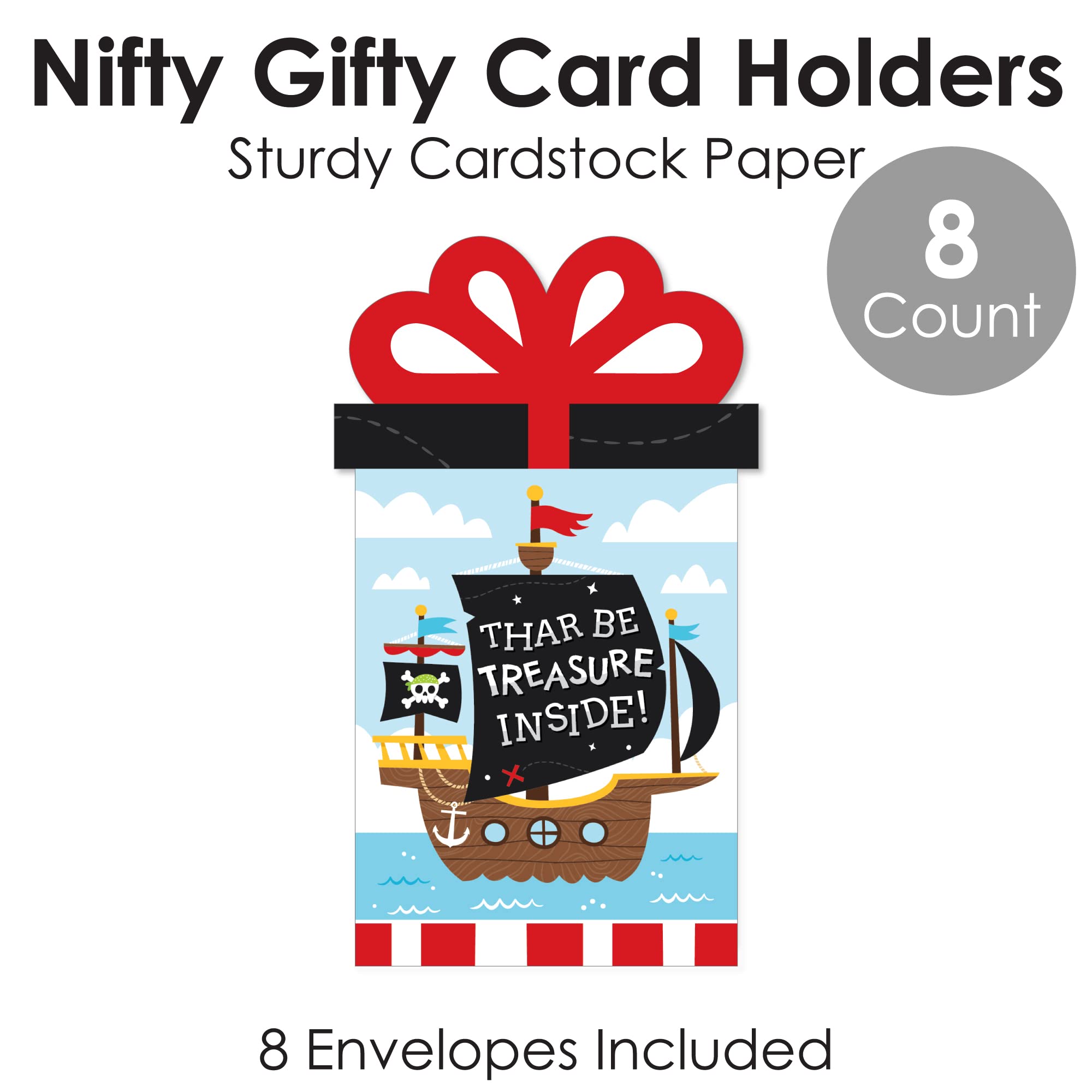 Big Dot of Happiness Pirate Ship Adventures - Skull Birthday Party Money and Gift Card Sleeves - Nifty Gifty Card Holders - Set of 8