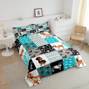 Cute Dachshund Comforter Set for Kids Boys Girls,Lovely Puppy Pet Bedding Twin Size,Kawaii Dog Paw Quilt for Dog Lover,Farmhouse Flower Animal Duvet Insert with 1 Pillowcase Home Room Decor