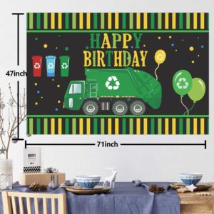 Garbage Truck Trash Trucks Happy Birthday Banner BackdropWaste Management Recycling Bin Theme Decor Decorations for 1st Birthday Party Baby Shower Supplies Favors Background Photo Booth Props Flag