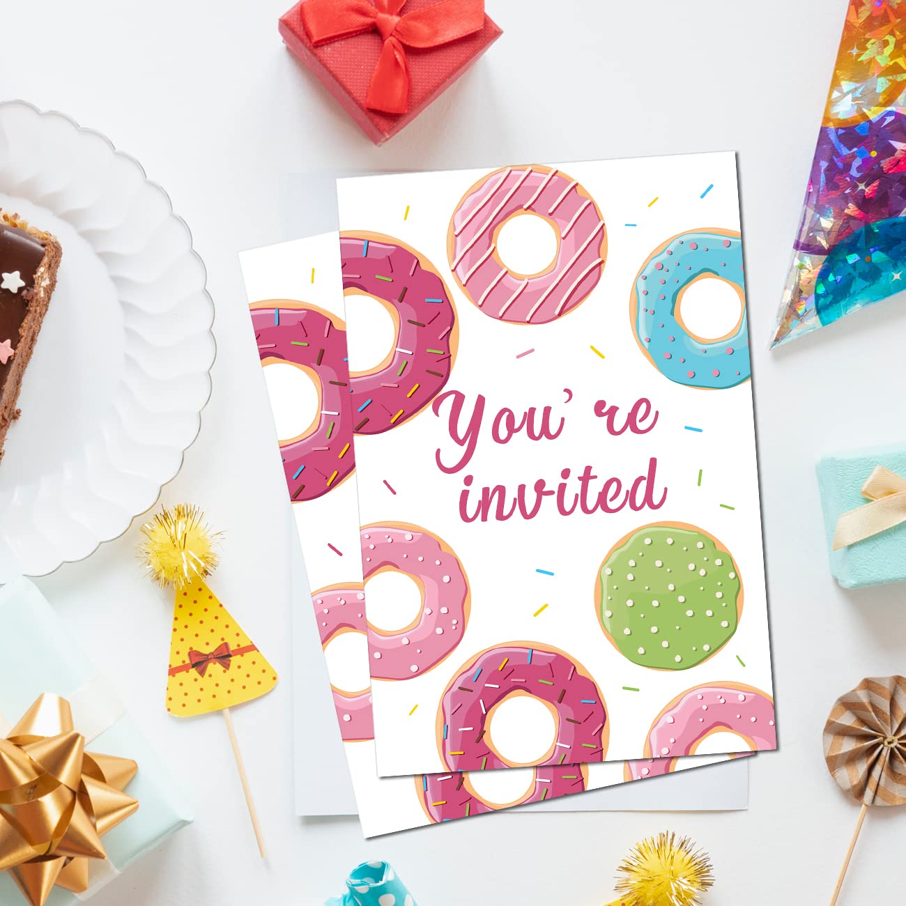 Cute Donut Three is Sweet 3rd Birthday Party Invitations with Envelopes Set of 20 Dessert Sweets Donut 3 Years Old Birthday Party Invites