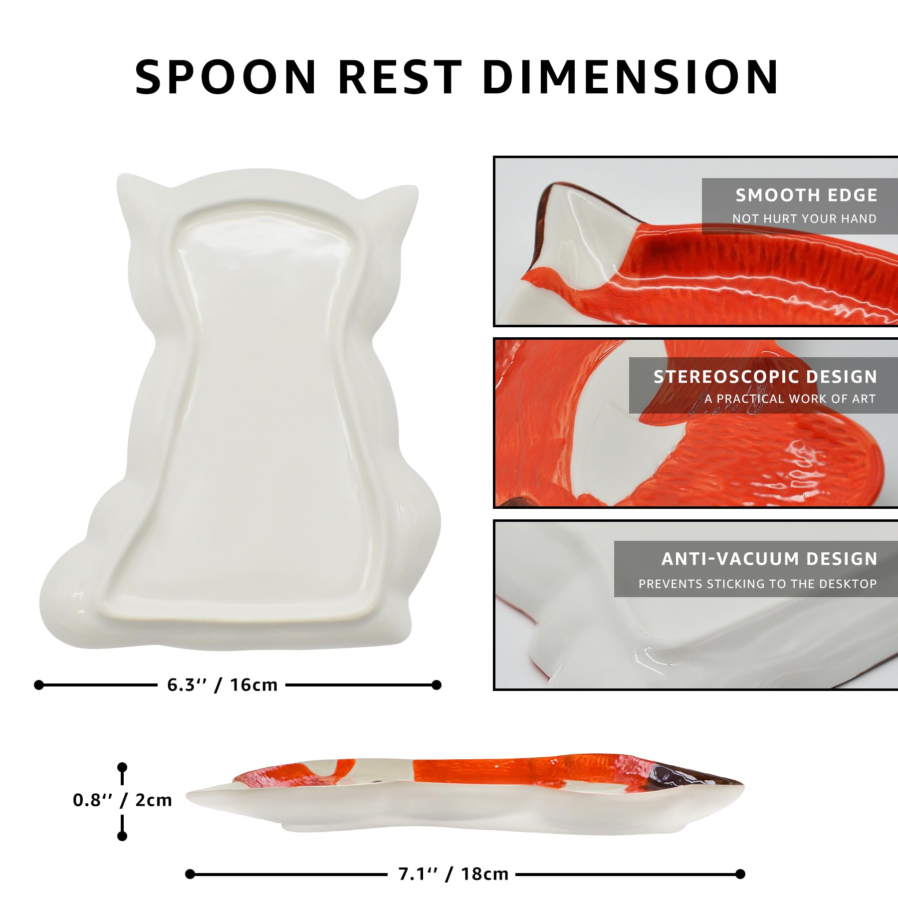 Ceramic Spoon Rest for Stove Top Jewelry Trays Candy Plate Snack Plate Spoon Holder for Kitchen Counter (Fox)