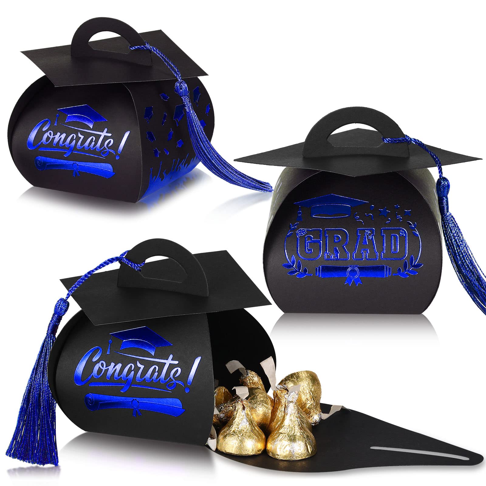 30 Pcs Graduation Cap Gift Box Graduation Party Favors Graduation Candy Box with Tassel Treat Box Graduation Centerpieces for Tables 2024 Graduation Decorations Grad Party Favor(Royal Blue)