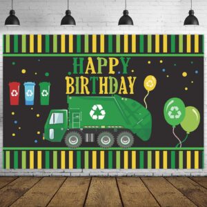 garbage truck trash trucks happy birthday banner backdropwaste management recycling bin theme decor decorations for 1st birthday party baby shower supplies favors background photo booth props flag