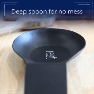 AuldHome Design Farmhouse Black Spoon Rest, Enamel Ceramic Spoon Holder in Vintage Style