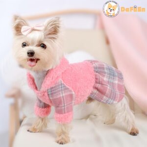 Dog Dresses for Small Dogs Girl Winter Dog Sweater Dress Teacup Dog Clothes for Small Dogs Girl (XX-Small, Pink)