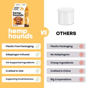 Hemp Hounds - Adaptogenic Skin and Coat Chews for Dogs - 90 Chews - Nutrient Rich Dog Allergy Relief - Omega 3-6-9 - Norwegian Salmon Oil - Collagen - Turmeric - Beef Flavor - Dog Itch Relief