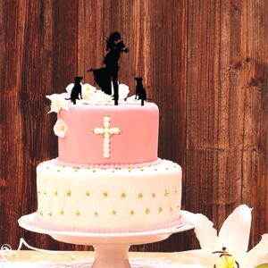 NSHYXXSPY Mr and Mrs Wedding/Engagement/Marriage Cake Topper - Bride Hold Groom with Flowers Besides Two Pet Dogs Silhouette Cake Decoration Supplies