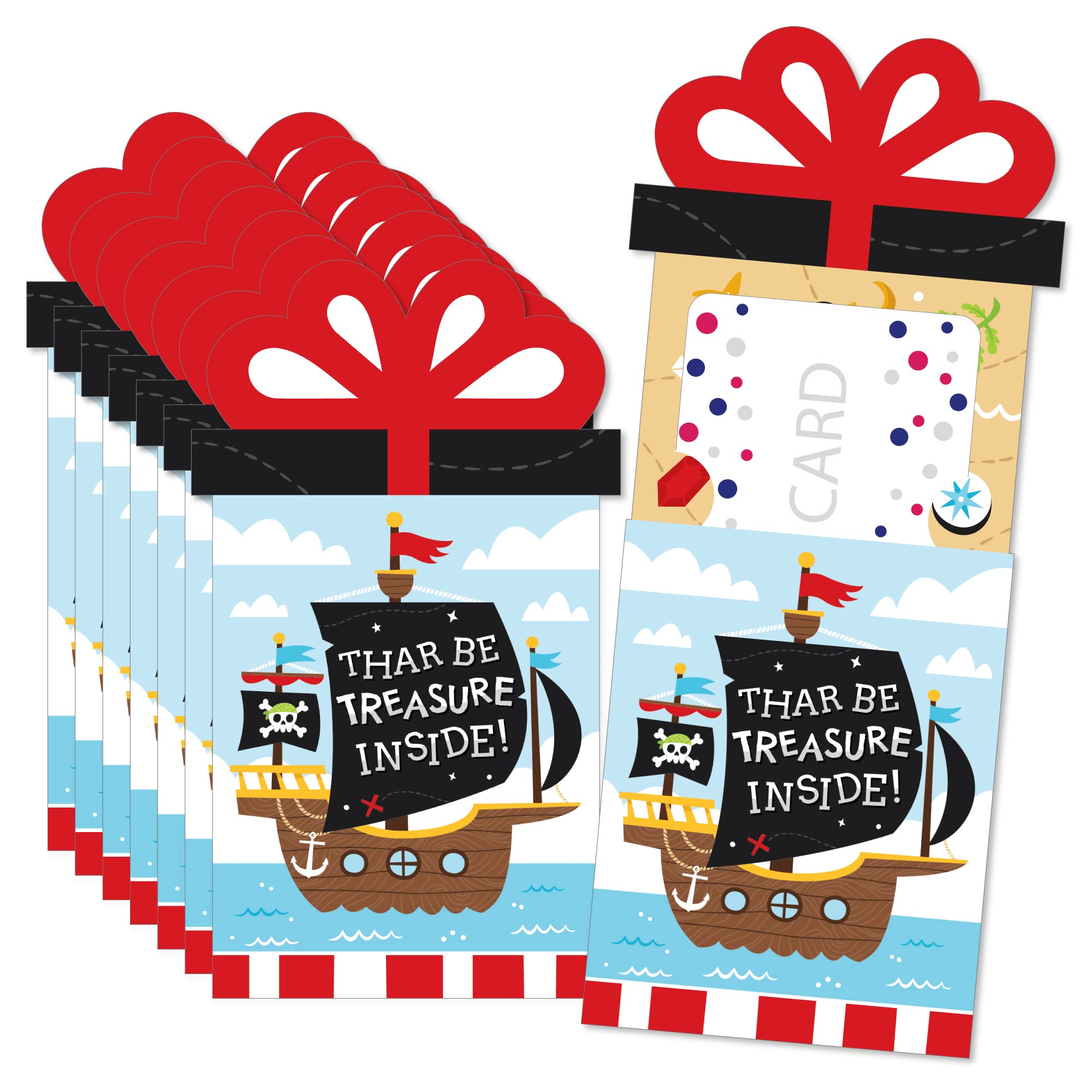 Big Dot of Happiness Pirate Ship Adventures - Skull Birthday Party Money and Gift Card Sleeves - Nifty Gifty Card Holders - Set of 8