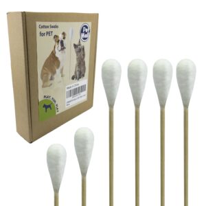 shinemoon original big cotton buds for pets – premium cat and dog ear cleaner cotton swabs – soft, absorbent cleaning ear bud with long 6 inch wood handle (200pcs large)