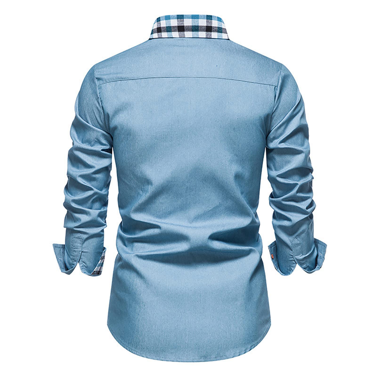 Men Long Sleeve Stylish Patchwork Shirts Slim Fit Casual Button Down Denim Shirt Turn-Down Collar Dress Shirt Top (Light Blue,X-Large)