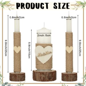 3 Pcs Rustic Unity Candles for Wedding Ceremony Set Mr and Mrs Burlap Wedding Candles 1(5.9'') Pillar 2(9.8'') Taper Candles for Weddings Ceremony Events Decor Emergency Lighting (Romantic Style)