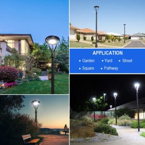 LED Post Top Light with Dusk to Dawn Photocell, 80W/100W/120W/150W Power Tunable (130lm/w) 3CCT (3000k-4000k-5000k) Outdoor Post Light for Garden Pathway Yard Street Area Lighting- DLC/ETL Listed