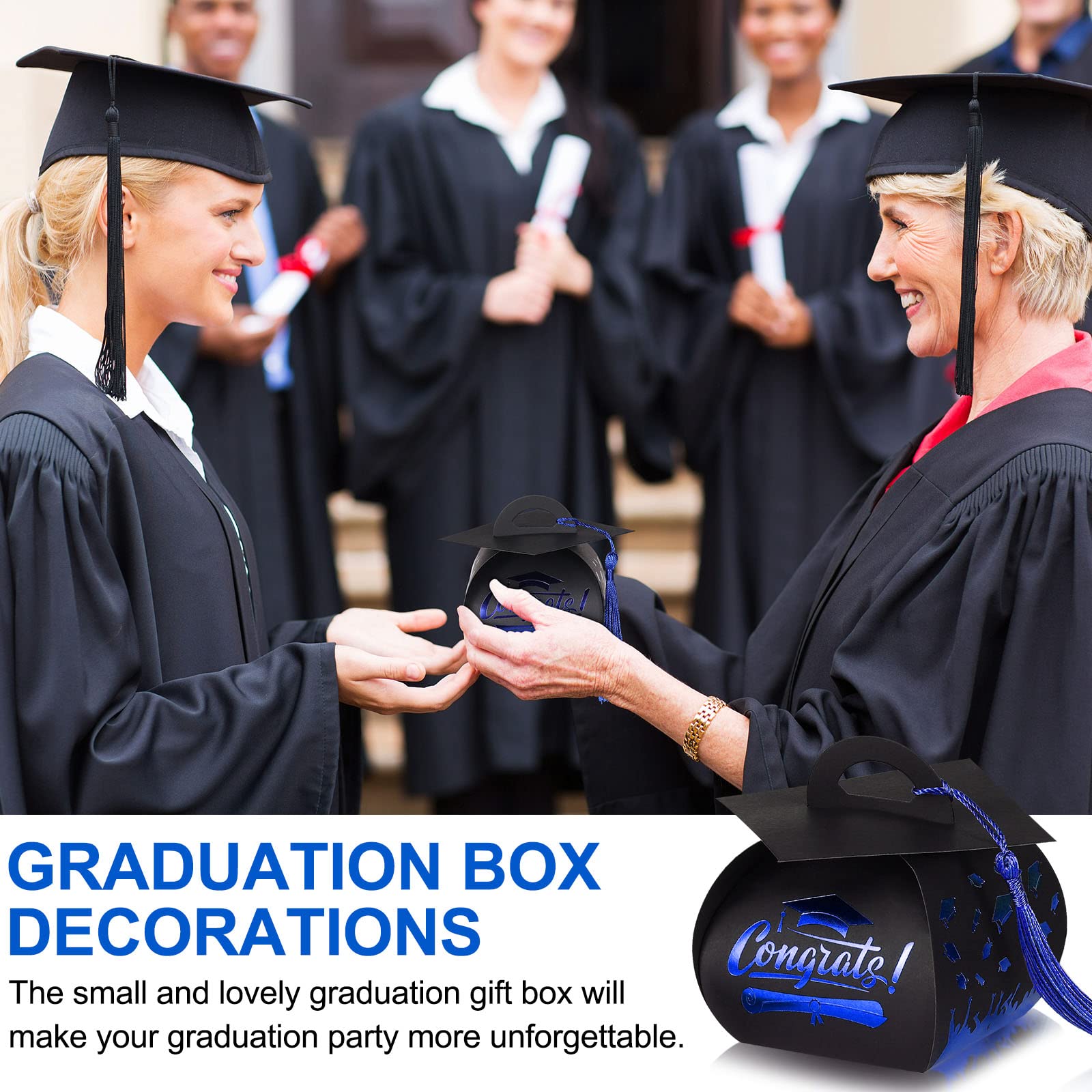 30 Pcs Graduation Cap Gift Box Graduation Party Favors Graduation Candy Box with Tassel Treat Box Graduation Centerpieces for Tables 2024 Graduation Decorations Grad Party Favor(Royal Blue)