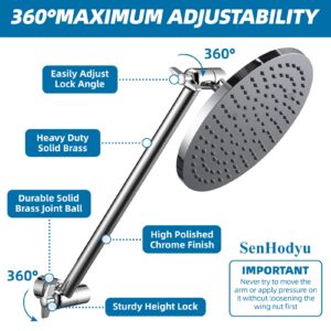 Adjustable Shower Head Extension Arm by SenHodyu - 16" Solid Brass Shower Arm Extension with Lock Joints, Universal Connection to Rain Shower Heads, Easy to Install (Luxury Polished Chrome)